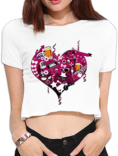 Standard Hearts Design White Girl's Sexy Short Sleeves Crop Top X-Large