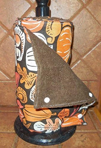 Roll of unpaper un-paper towels, set of 8 towels on a roll, snap together, kitchen towels, brown, orange, pumpkins, squash, leaves, leaf print, fall, autumn, reusable, re-use, washable towels