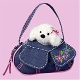 Plush Dog, Denim Hobo Sassy Pet Sak with Plush Bichon 11"