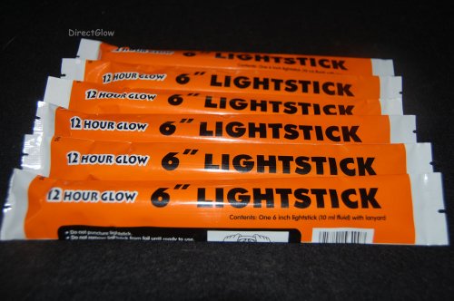 Set of 6 Orange Jumbo 6 Inch 12 Hour Safety Glow Light Sticks