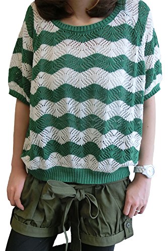 (Goldjapan)ゴールドジャパン l大きいサイズ レディース ボーダーニット ドルマン ドルマンスリーブ 透かし編み チュニック 半袖 半そで 七分袖 7分袖 ゆったり 着痩せ 体型カバー 1-43933