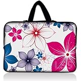 Laptop Skin Shop 15.6 inch Laptop Sleeve Bag Carrying Case Pouch with Hidden Handle for 14" 15" 15.4" 15.6" Apple Macbook, GW, Acer, Asus, Dell, Hp, Sony, Toshiba, White Pink Blue Flower Leaves