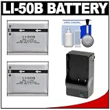 (2) Power2000 LI-50B Rechargeable Batteries with Charger + Cleaning Kit for Olympus SP-800, SZ-10, SZ-20, SZ-30MR, XZ-1, TOUGH 6020, 8010, TG-610 & TG-810 Digital Camera