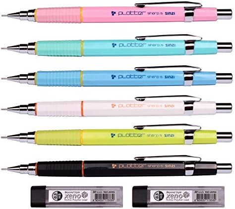 Sinzi Plotter Mechanical Pencil for Drafting (Pack of 6 Pencils) Xeno Leads 2 Tube (60 Leads)