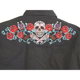 Lucky 13 Snake Bite Shirt Mens Black Button Front Day of the Dead Western Shirt