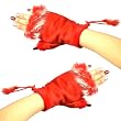 Winter Soft Fuzzy Furry Real Fur Trim Fingerless Half Cuff Off Gloves Red S/M