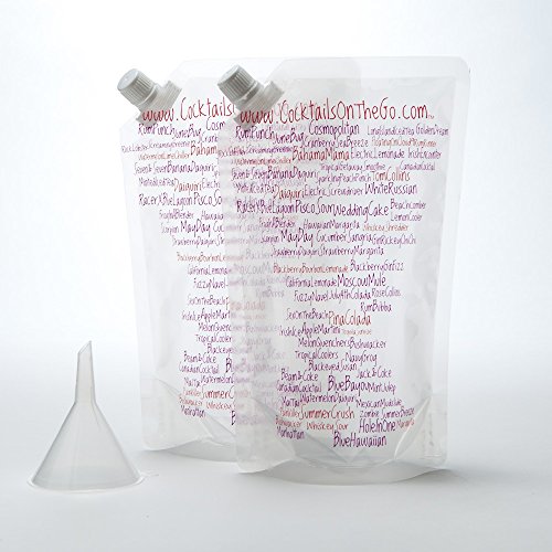 Cocktails On The Go Resealable Plastic Flask Set for Liquor, 2-32oz Flasks + 1-Funnel