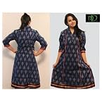 Blue Printed Anarkali Kurti with Embroidery