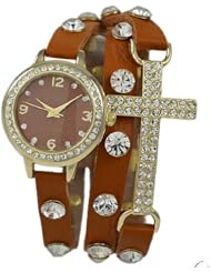 Geneva Platinum Cross Wrap Watch in Saddle