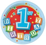 517QWTUR7kL. SL160  1st Birthday Party Supplies: Birthday Boy Blocks 9 Lunch/Dinner Plates