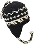 Nepal Hand Knit Sherpa Hat with Ear Flaps, Trapper Ski Heavy Wool Fleeced Lined Cap