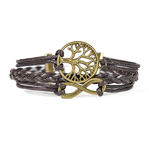 Hitop Jewelry Mens Womens Leather Bracelet, Vintage Infinity Life Tree Charm Bangle, Brown