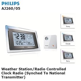 Philips AJ260/05 Weather Station/Radio Controlled Atomic Clock Radio - Synched to National Transmitter for Ultimate Accuracy! - Latest Model!