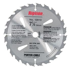 Porter Cable 12810 Riptide 7-1/4-Inch 24 Tooth ATB Thin Kerf Crosscutting and Ripping Saw Blade with 5/8-Inch and Diamond Knockout Arbor for Blade-Right Saws