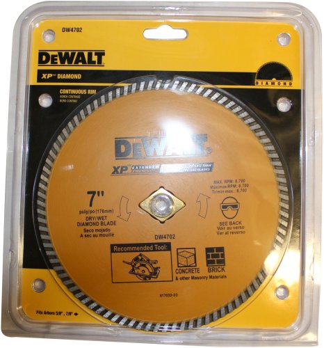 DeWalt DW4702 Industrial 7-Inch Dry or Wet Cutting Continuous Rim Diamond Saw Blade with 5/8-Inch and Diamond Knockout Arbor