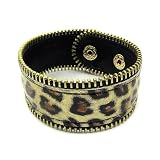 Cheetah Animal Pattern Thick Button Bangle Bracelet Fashion Jewelry