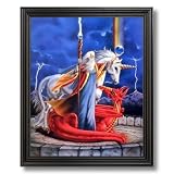 Wizard Dragon Unicorn Storm Chaser Fantasy Kids Room Wall Picture Black Framed Art Print