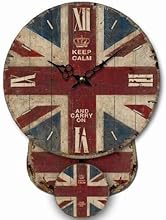 HORLOGE MURALE AVEC MINI PENDULE ANGLETERRE UNION JACK DRAPEAU NOSTALGIE CUISINE - Tinas Collection