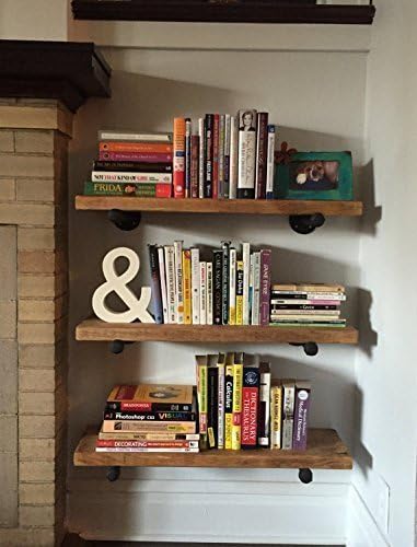 Industrial Floating Shelf 10" Depth with Pipe Support Brackets, Industrial Shelving, Book Shelf, Display Shelf, Wood Plumbing Shelves