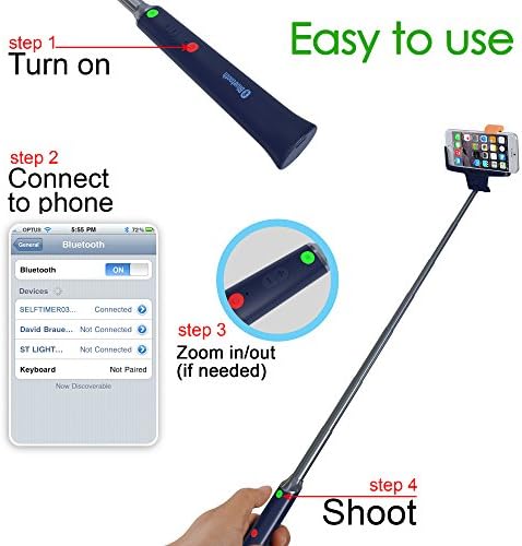 Selfie Stick, Ipoq 2015 New Updated Self-Portrait Monopod Extendable Bluetooth Selfie Stick, FREE Bonuses with Built-in Wireless Remote Shutter for iPhone 6, 6 plus, 5, 5s, 5c, Amazon and Android Phones. Zoom Function for Samsung. Adjustable Mount Phone Holder (Yellow)