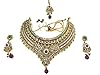 Bollywood Style Beautiful Trendy Red Green White Stone Gold Plated Kundan Polki Necklace Earring Sets