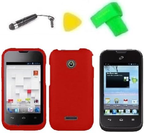 Phone Case Cover Cell Phone Accessory + Extreme Band + Stylus Pen + LCD Screen Protector + Yellow Pry Tool for Straight Talk TracFone Huawei H868C H8686C (Red)