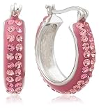 Sterling Silver Pink Crystal and Enamel Hoop Earrings by David Sigal