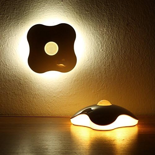 [Update][2 Pack]EuroBird NL-01 Clover USB Rechargeable Wireless Motion Activated Led Night Lights,Stick Anywhere,Human Body Sensor,Light Control Wall Lamp,for Kitchen/Stairway/Bathroom (Warm White)