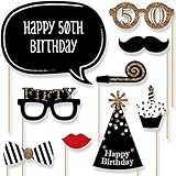 Adult 50th Birthday - Gold - Photo Booth Props Kit - 20 Count