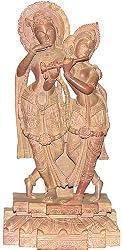 Religious Statues Lord Krishna and Radha Stone Carving 4 x 2.25 x 8.25 inches (sos406)