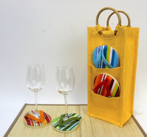 Drinkwear Attachable Flip-Flop Coaster Set - Cabana Stripe