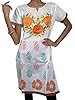 Womens Indian Ethnic Kurta Tunic White Orange Printed Cotton Boho Dress Kaftan Small