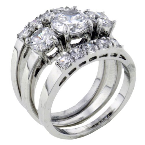 Sterling Round Cut Cz Silver Wedding Right Hand Engagement Anniversary Band Solitaire Rings Set