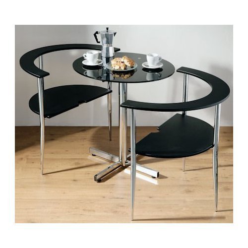 3pc BLACK GLASS LOVE DINING TABLE SET WITH 2 CHAIRS 517RY4plPnL