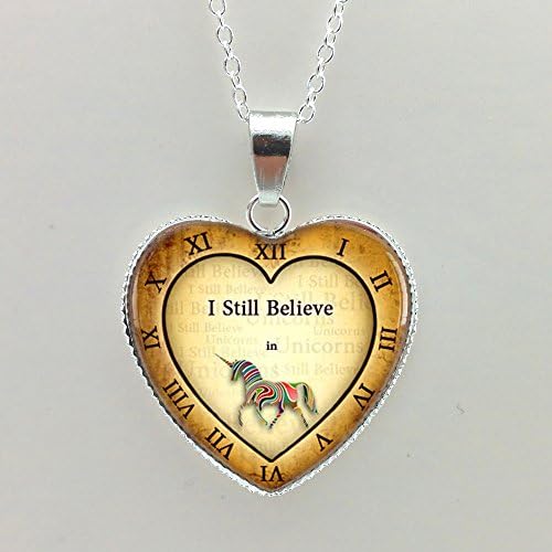 Pretty Lee 2015 New Man Fashion Brozen Pendant Necklace Unicorn Necklace I Still Beleive In Unicorns Pendant Silver Heart Necklace