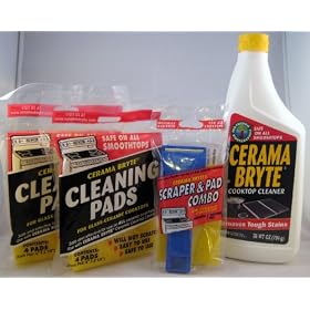 Cerama Bryte Ceramic Cooktop Cleaner (28 oz), Scraper and 9 Cleaning Pads Combo Kit