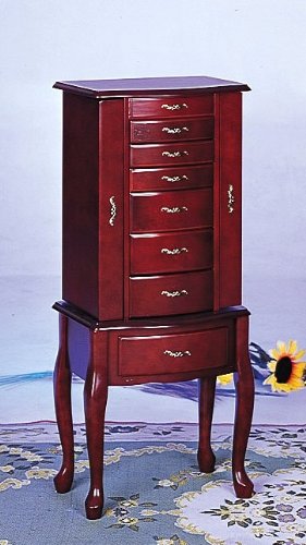 Queen Anne Style Cherry Finish Jewelry Armoire w/Many Storage Space