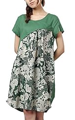 Plus Size Cotton/Linen Summer Floral Print Sheer  Dress