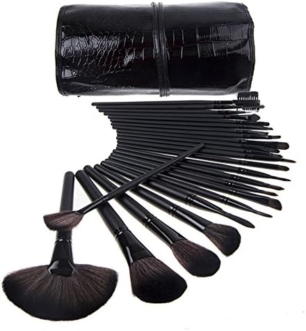 Makeup Brushes 24pcs Quality Natural Cosmetic Brush Set with Leather Pouch, 24 Count Bursh set For Eye Shadow, Blush, Concealer(Black)