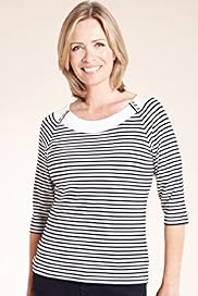 Classic Collection Slash Neck Striped Yoke Top