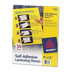 Avery&reg; Clear Self-Adhesive Laminating Sheets, 3mm, 9 x 12, 50 per Box
