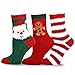 Little Kids Christmas Holiday Slipper Fuzzy Crew Socks 3-Pairs Silly Santa Face, Gingerbread Man, Red Stripes (9-10 Years)