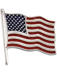 14K White Gold Enamel American Flag Pin -- LIFETIME WARRANTY