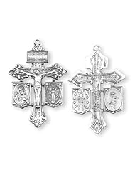 Sterling Silver Pierced Pardon Crucifix Cross 20" Chain Boxed 1 3/8"x15/16" Patron Saint St. Medal Pendant Necklace In Gift Box