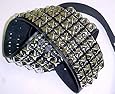 4 Row Chrome Pyramid Black Leather Guitar Strap Punk