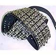 4 Row Chrome Pyramid Black Leather Guitar Strap Punk