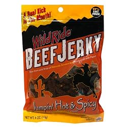Wild Ride Beef Jerky, Jumpin' Hot & Spicy, 4-Ounce Bags (Pack of 6)