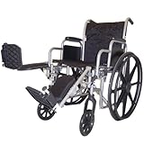Self Transport Folding Wheelchair with Detachable Desk Armrests, Swing-away Detachable Elevating Leg Rests, Solid Castors and Large Rolling Rear Wheels.