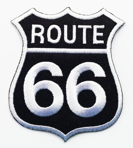 Route 66 Classic Road Patch (White on Black)embroidered Iron on Hat Jacket Hoodie Backpack Ideal for Gift/ 6.5cm(w) X 8cm(h)