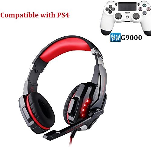 [PS4 Headset] Freye KOTION EACH G9000 Compatible with PS4 3.5mm Gaming Headphone Headset Earphone Headband with Microphone LED Light for Laptop Tablet Mobile Phones (Red)